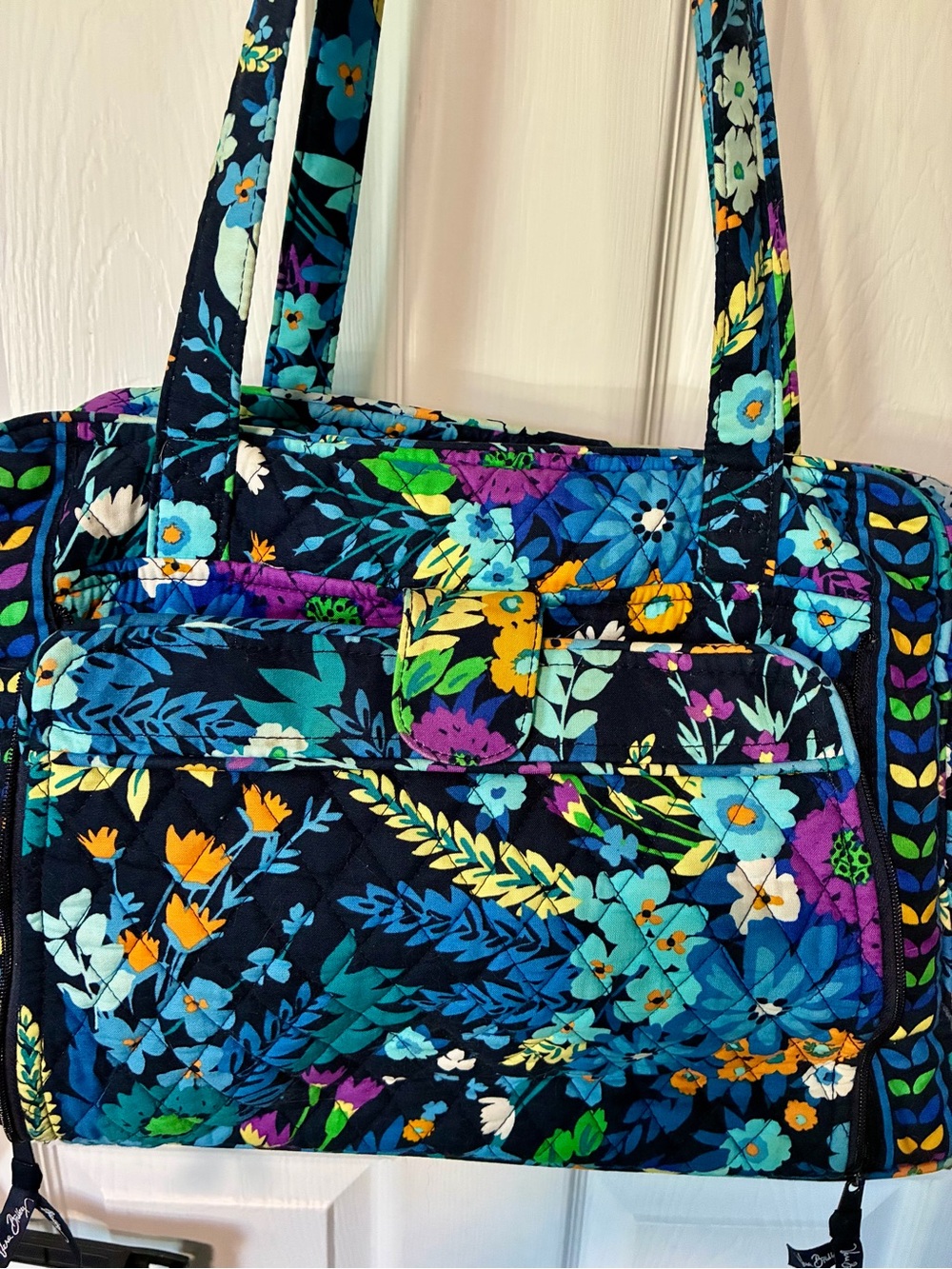 Vera Bradley Navy Quilted Floral Diaper Bag with Aqua & Orange Accents - Picture 2 of 8